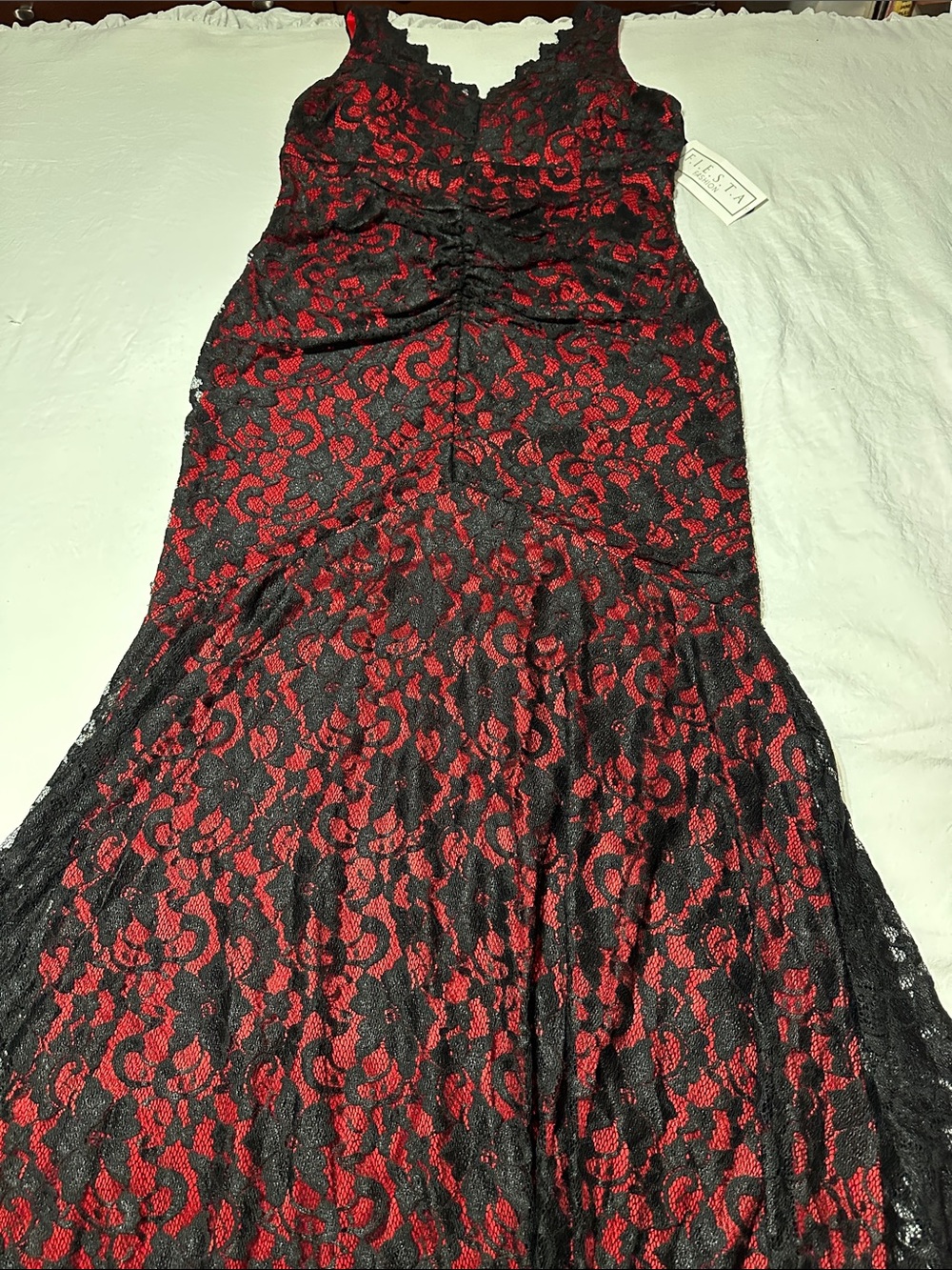 Fiesta Red and Black Lace Strapless Maxi Dress